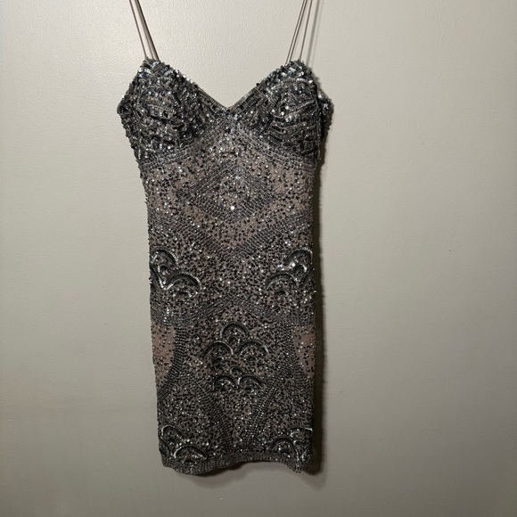 Aidan Mattox beaded cocktail dress 6 100% silk flapper glam boho Hollywood - Picture 11 of 12